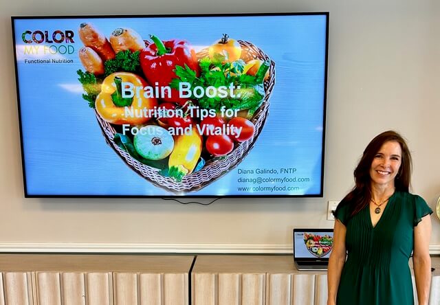 Diana Galindo speaking at Belmont Village